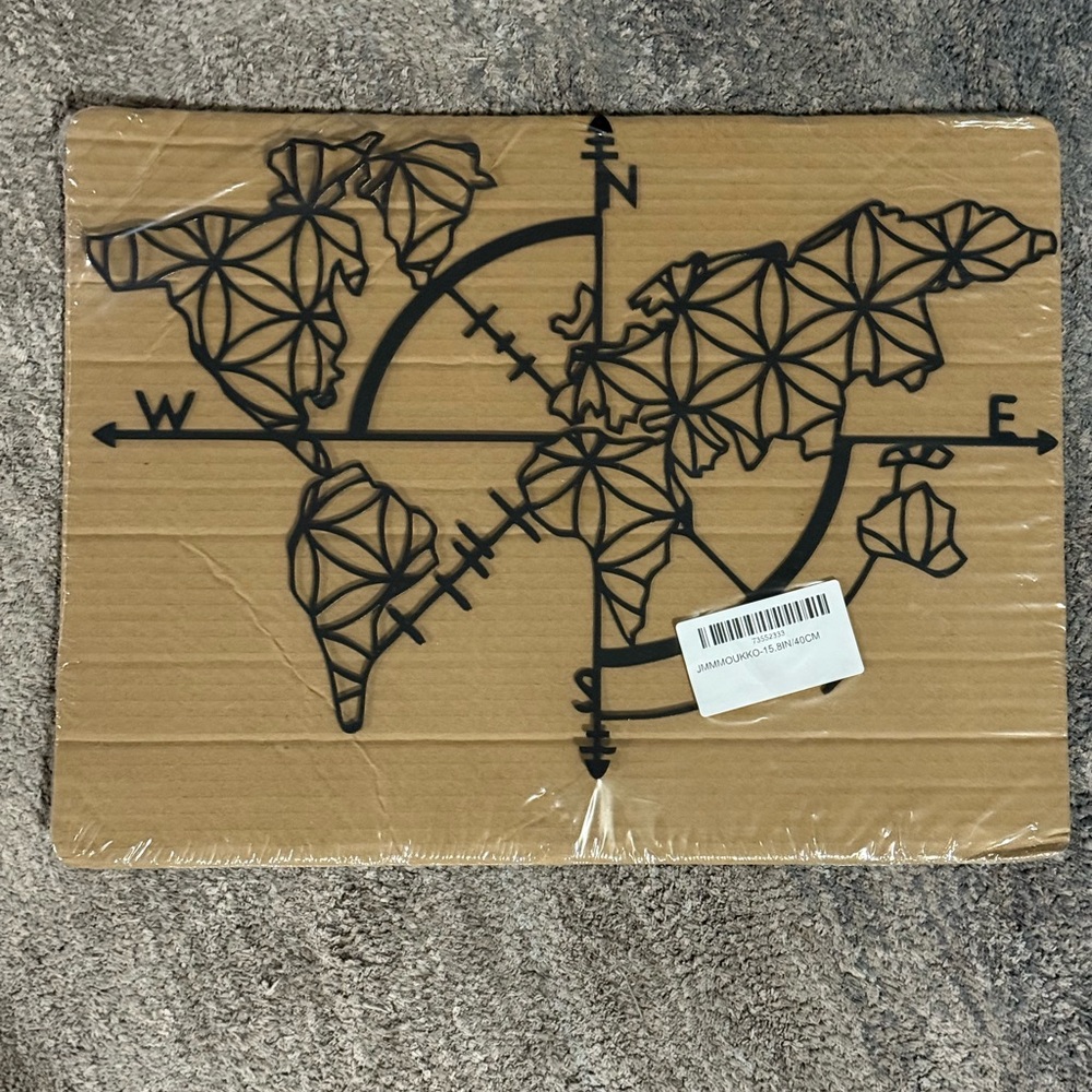 Metal black World Map / Geometric Compass wall art